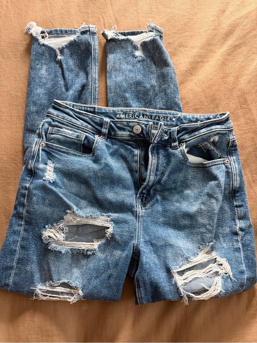 American Eagle Outfitters - Very Distressed “Mom Jeans” Acid Washed